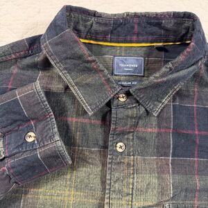 7 Diamonds‎ Corduroy Plaid Button Down Shirt Long Sleeve Men XXL Green